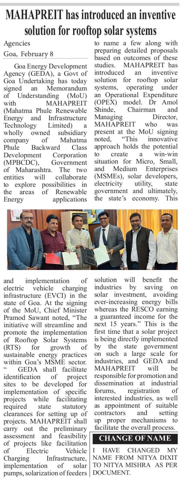 News on MoU Signing of  GEDA with MAHAPREIT 2