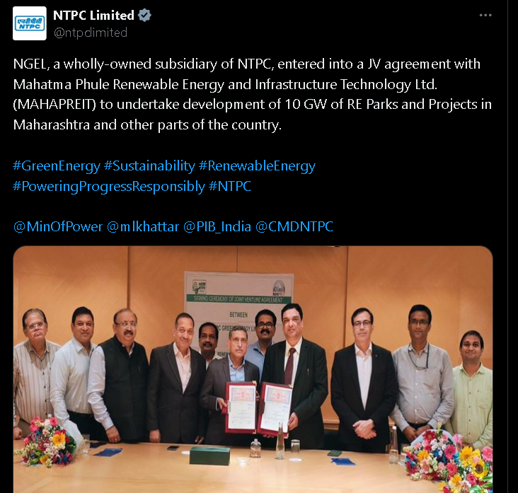 Tweet by NTPC on MoU signing by us